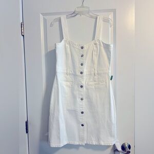 Button-front denim mini dress